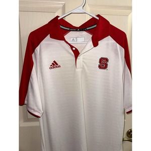 Adidas NC State White and Red Short Sleeve Athletic Polo Size L